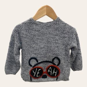 Pull Zara Garçon Gris avec Inscription "YEAH"
